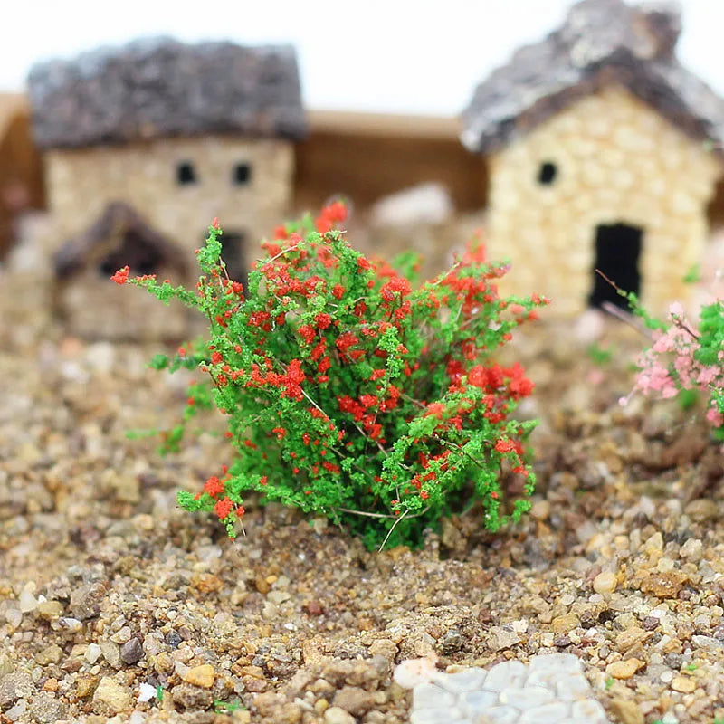 plantes artificielles miniatures feuilles vertes fleurs roses décor intérieur extérieur pastel jardin