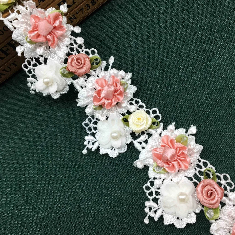 tissu dentelle fleurs colorées 3d soluble coton polyester mariage decoration chapeau romantique floral echangement