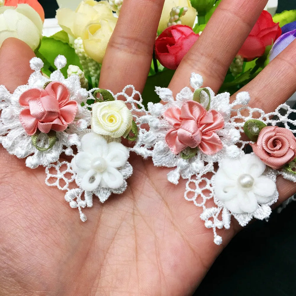 tissu dentelle fleurs colorées 3d soluble coton polyester mariage decoration chapeau romantique floral echangement