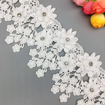 ruban dentelle fleurs relief strass mariage blanc rose doré coton polyester 9cm large élégant