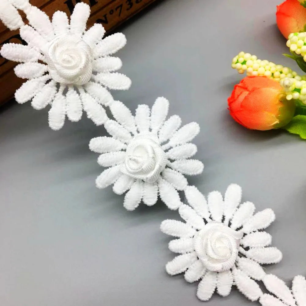ruban décoratif dentelle marguerite fleur rose coton soluble mariage artisanat tissu brodé guirlande floral