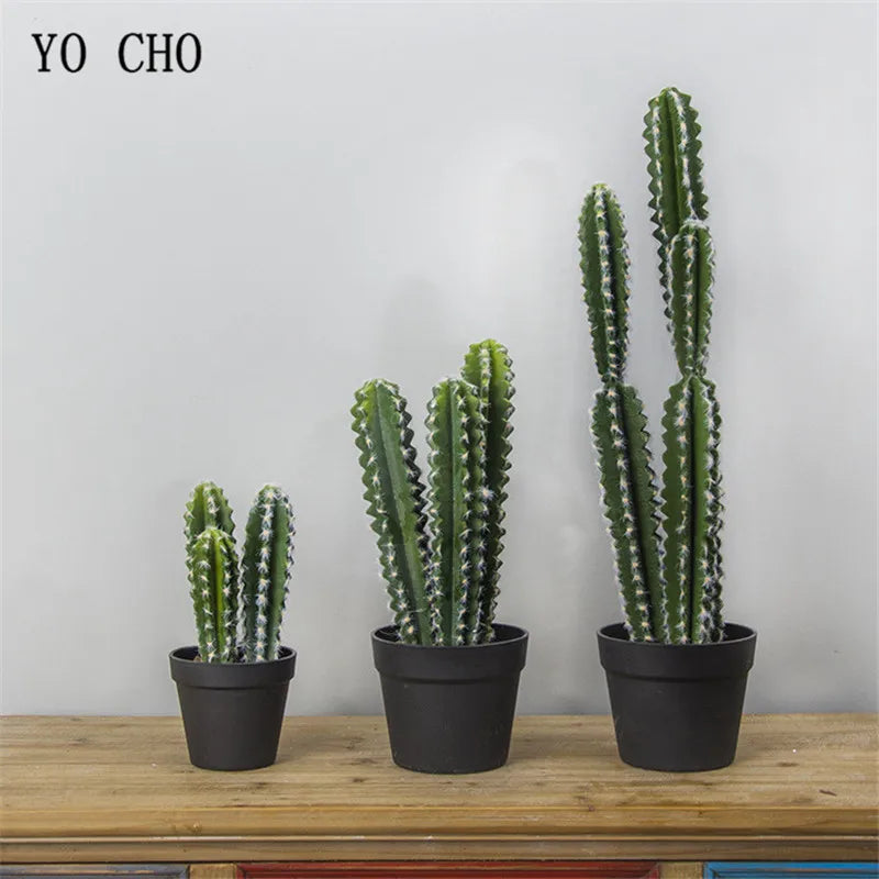 décoration murale cactus artificiels épineux pots noirs vert moderne intérieur extérieur