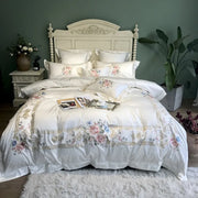 Parure de lit 7 pièces en coton égyptien brodé blanc, literie luxe super king queen