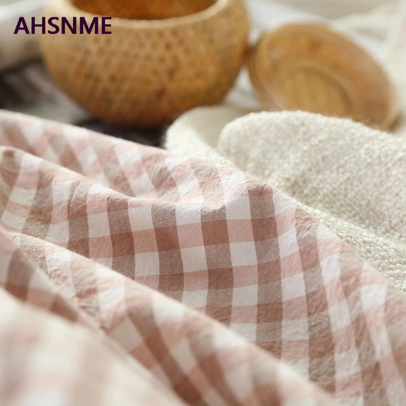 ensemble literie coton gingham rose oreillers couverture taies doreiller simple