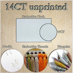 kit broderie point croix orques océan fil coloré tissu blanc 14ct schéma papier travail