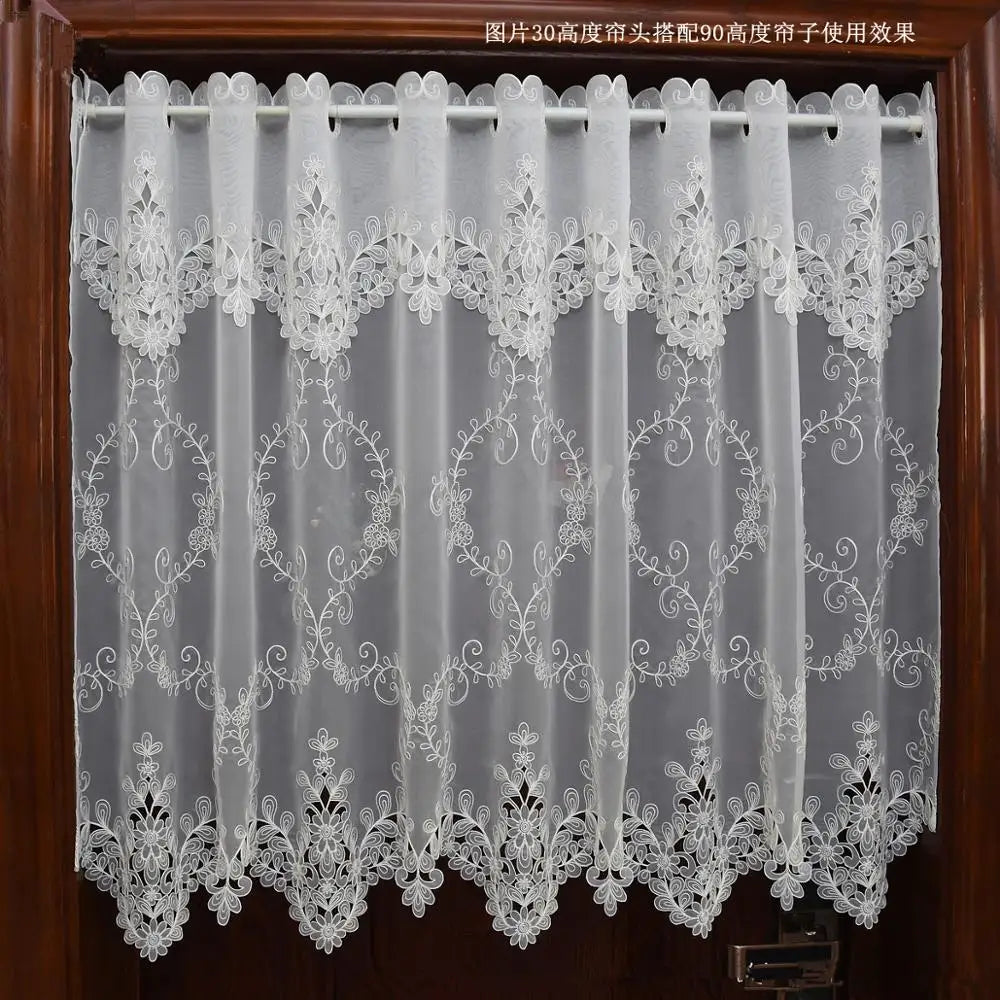 rideau blanc brodé fleurs transparent classique ruban décoratif polyester plissé fenêtre maison