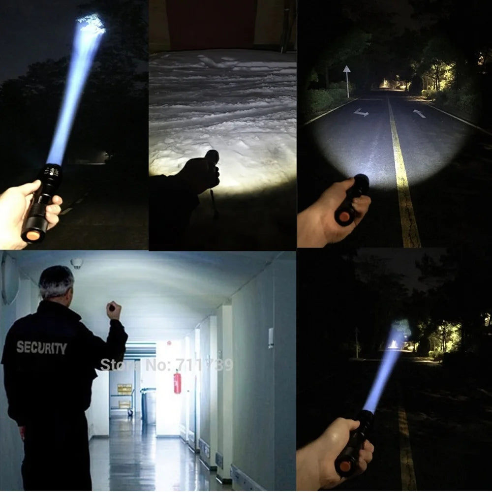 torche led rechargeable ultra lumineuse zoomable résistante auto défense camping