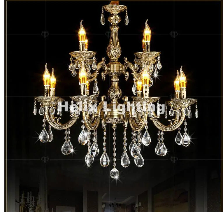 lustre doré cristaux pendants transparents classique baroque élégant led suspendu