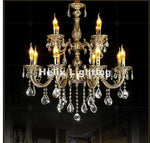 lustre doré cristaux pendants transparents classique baroque élégant led suspendu