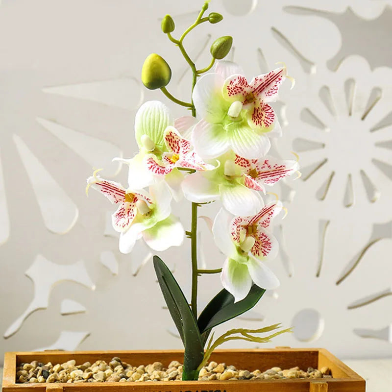 décoration intérieure orchidée artificielle violette blanche rose pot bois festive chambre