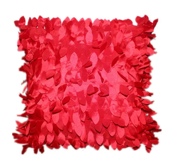 coussin carré brodé motif feuilles moderne poly couleur gris vert rouge violet