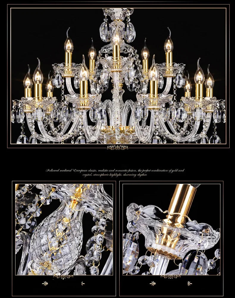lustre cristal doré transparent classique brillance moderne ampoules semi encastrée