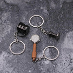 porte clés réaliste métal tampé moulin cafetière italienne théière bouilloire noir marron cuivre argenté