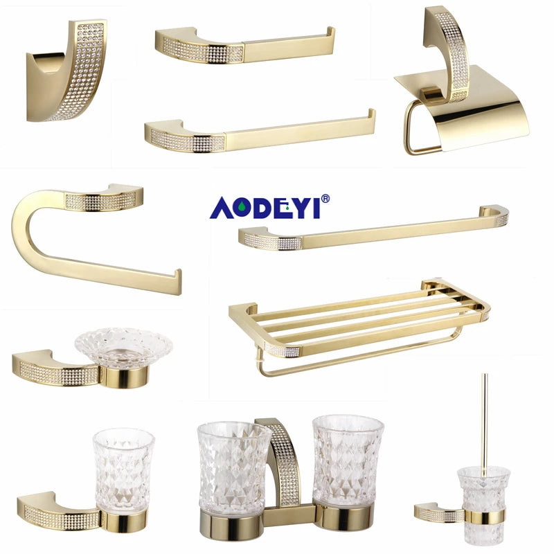 Accessoires salle bain or argent strass moderne élégant porte serviettes porte savon porte gobelet
