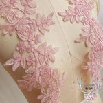 applique textile dentelle florale rose clair brodée opalique fine 14x35cm echangetable