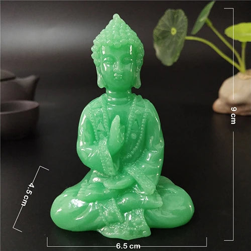 statue bouddha vert clair relief sculpté artisanal traditionnel décoration intérieure glow