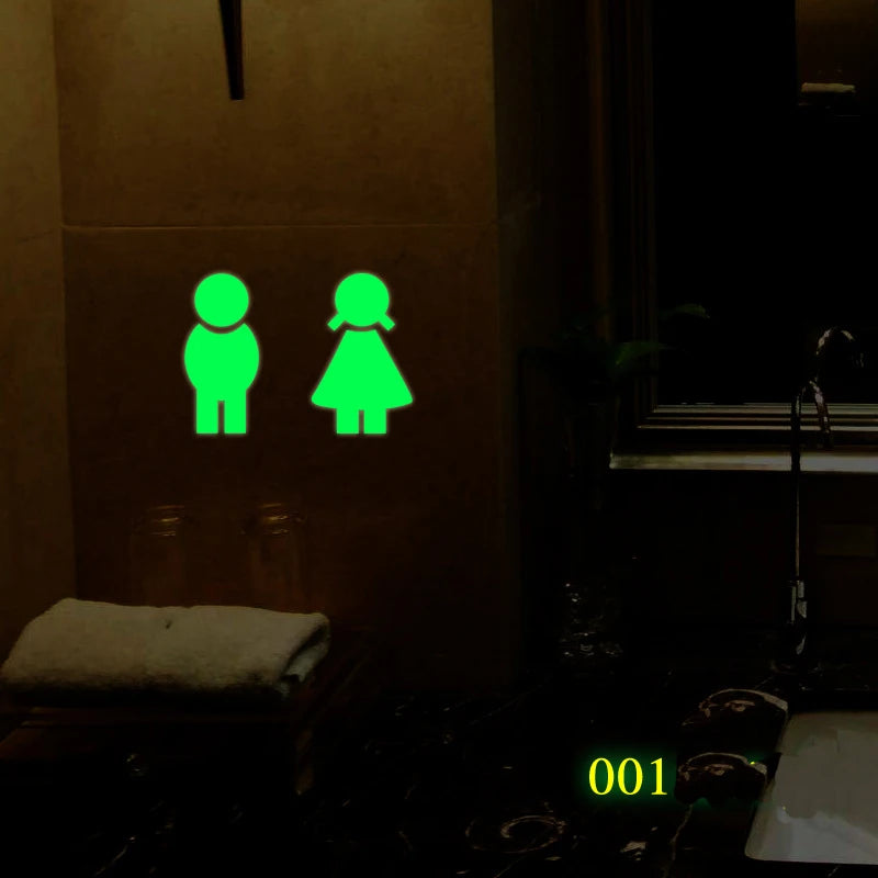 panneau lumineux autocollant toilettes silhouettes homme femme activités vert fluo minimaliste mur