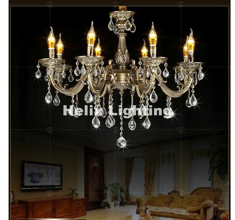 lustre doré cristaux pendants transparents classique baroque élégant led suspendu