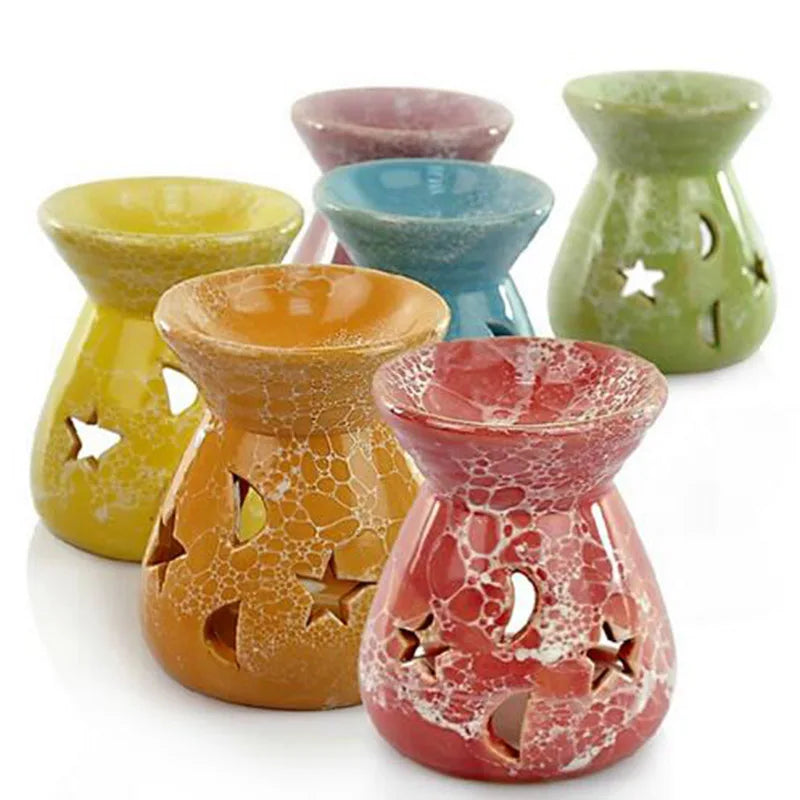 diffuseur d'huiles essentielles craquelé jaune vert bleu rose orange apaisant salon artisanal sans bougie