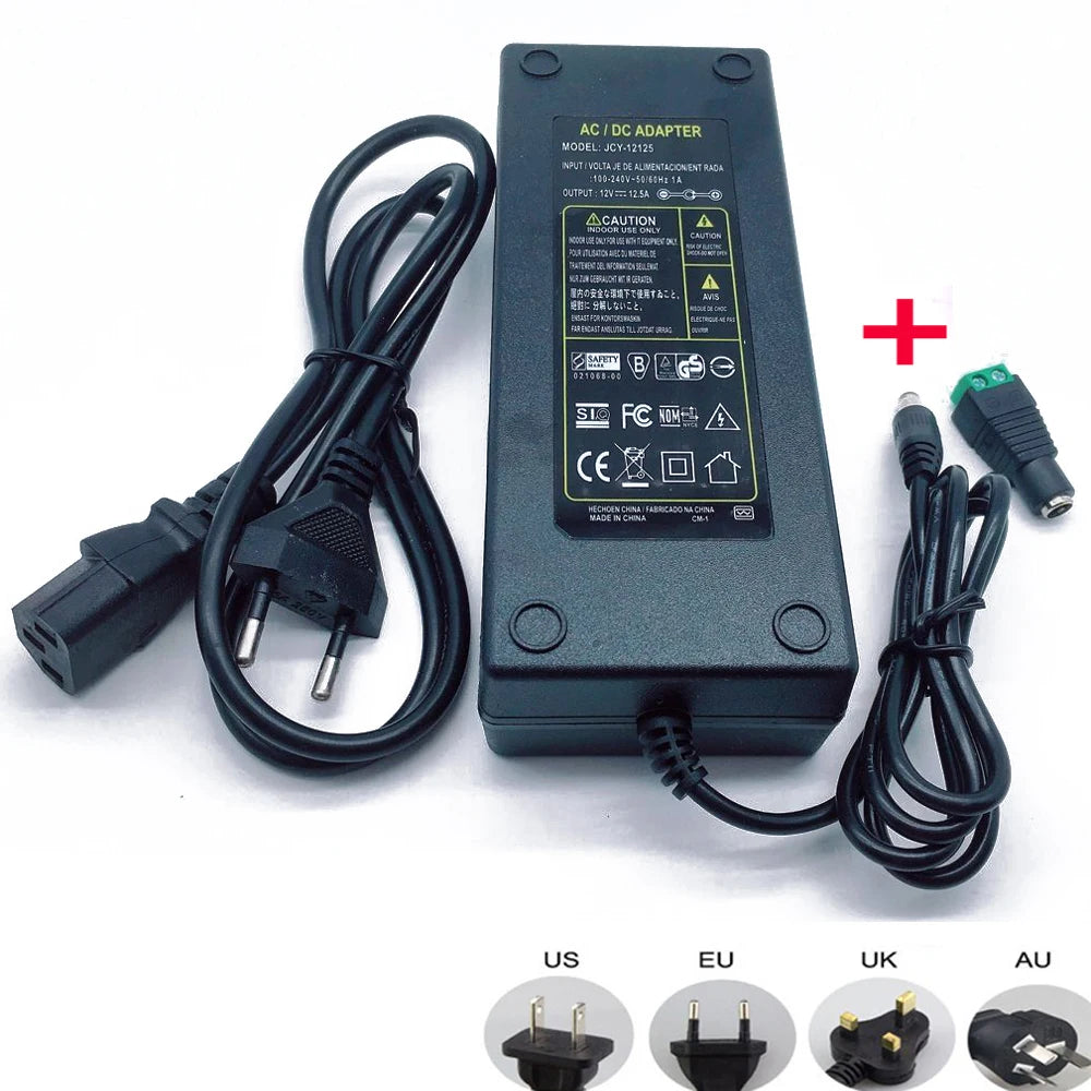 adaptateur secteur led 12v 120v 240v câble noir texture mat classique prise standard