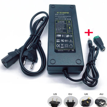 adaptateur secteur led 12v 120v 240v câble noir texture mat classique prise standard
