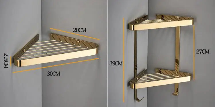étagère salle bain dorée moderne deux niveaux fixations bouteilles parfum pot crème porte savon