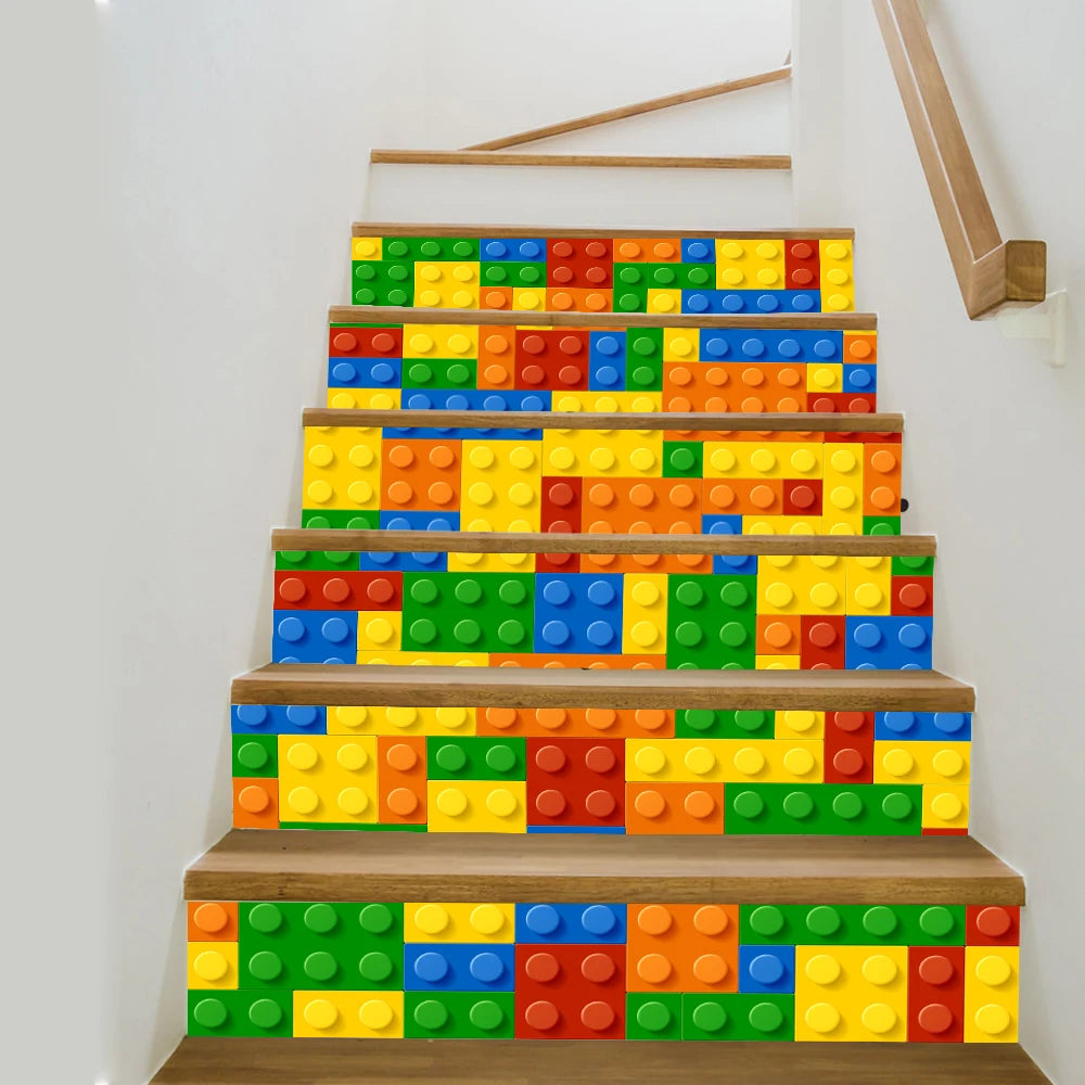 autocollants decoratifs blocs lego couleur moderne maison decoration stickers pvc adhésifs rouges jaunes verts