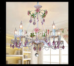 lustre chandelier blanc rose violet cristaux fleurs shabby chic