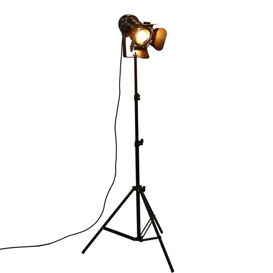 projecteur lumière moderne trépied noir doré réglable hauteur ampoules incandescence éclairage pièce chambre