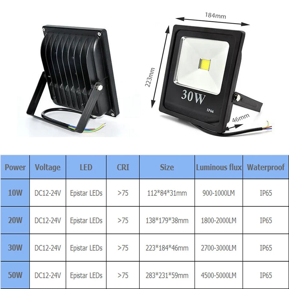 projecteur led 10w 20w 30w 50w ip65 noir moderne clips câble électriqueextérieur bateau piscine