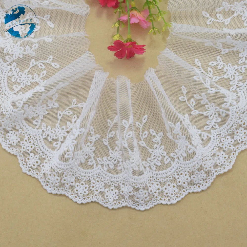 dentelle coton broderie florale 9cm large semi transparente traditionnelle blanc tricot couture bricolage garniture