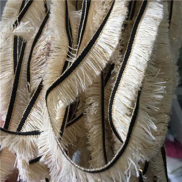 ruban frisé blanc doré noir franges décoration 2cm 3cm largeur coton polyester ecologique