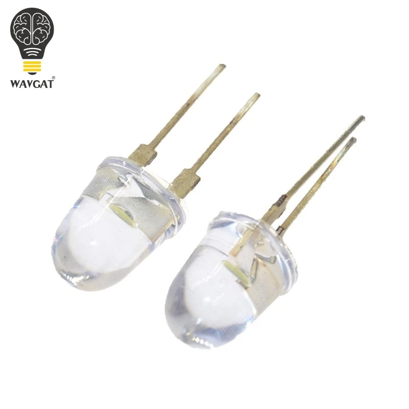 diodes led ultra lumineuses 10mm blanc transparent 150ma 0.75w rondées