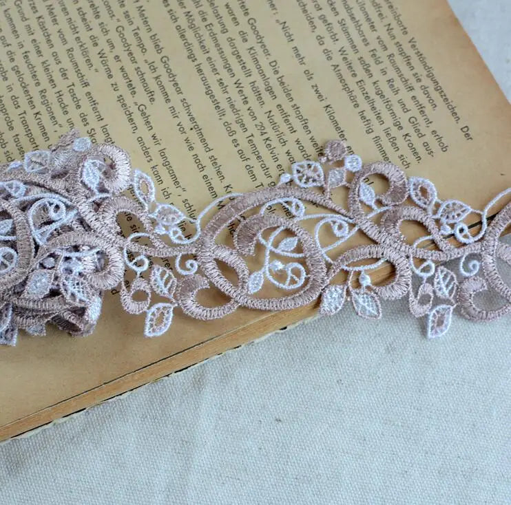dentelle florale polyester 5cm large motif baroque transparent bleu rose vintage décoratif