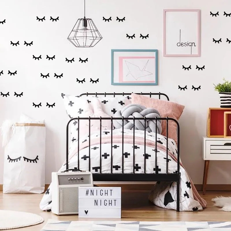 sticker mural ombre d'oeil noir minimaliste adhésif chambre enfant decoration mur 30 stickers petits