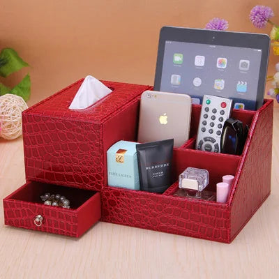 boîte rangement multifonctionnelle cuir moderne réutilisable télécommande tablette smartphone bijoux parfum montre