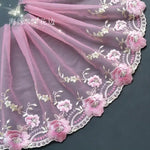 tissu décoratif violet rose broderie florale dentelle semi transparent élégant décoration mariage 20cm large