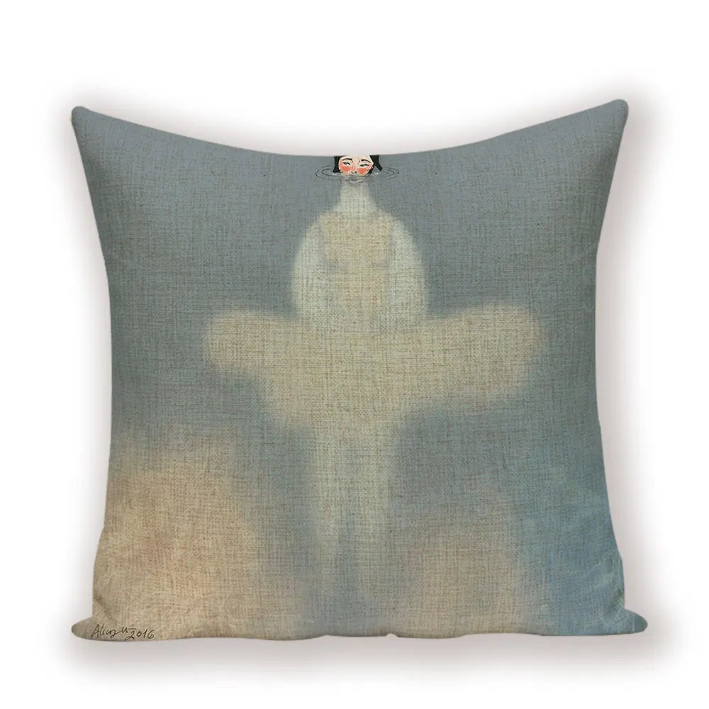 coussin decoratif abstrait bleu clair beige contemporain maison voiture 45x45cm imprimé numérique