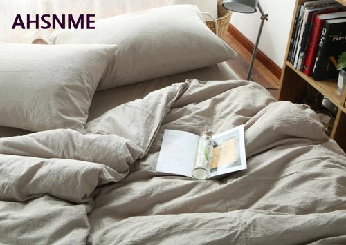 ensemble literie 100% coton beige clair moderne taies d'oreiller housse couette légèrement texturée zippered