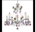 lustre chandelier blanc rose violet cristaux fleurs shabby chic