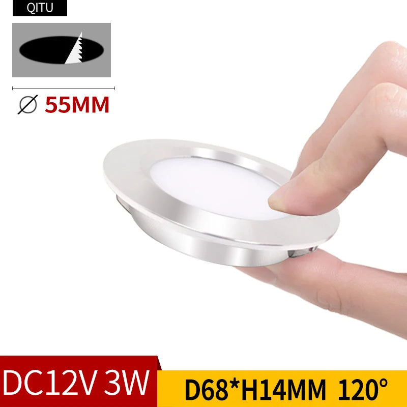 Spot LED ultra fin argenté moderne adhésif 55mm 12V 170mm câble