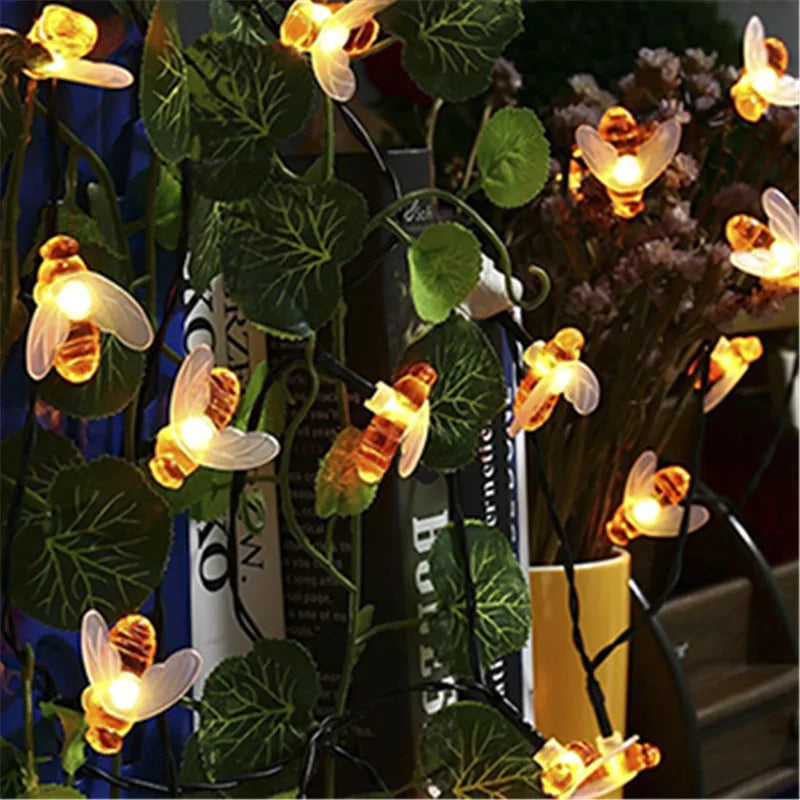 guirlande lumineuse abeilles solaire extérieure moderne ornement vacances orange noire led 10mètres