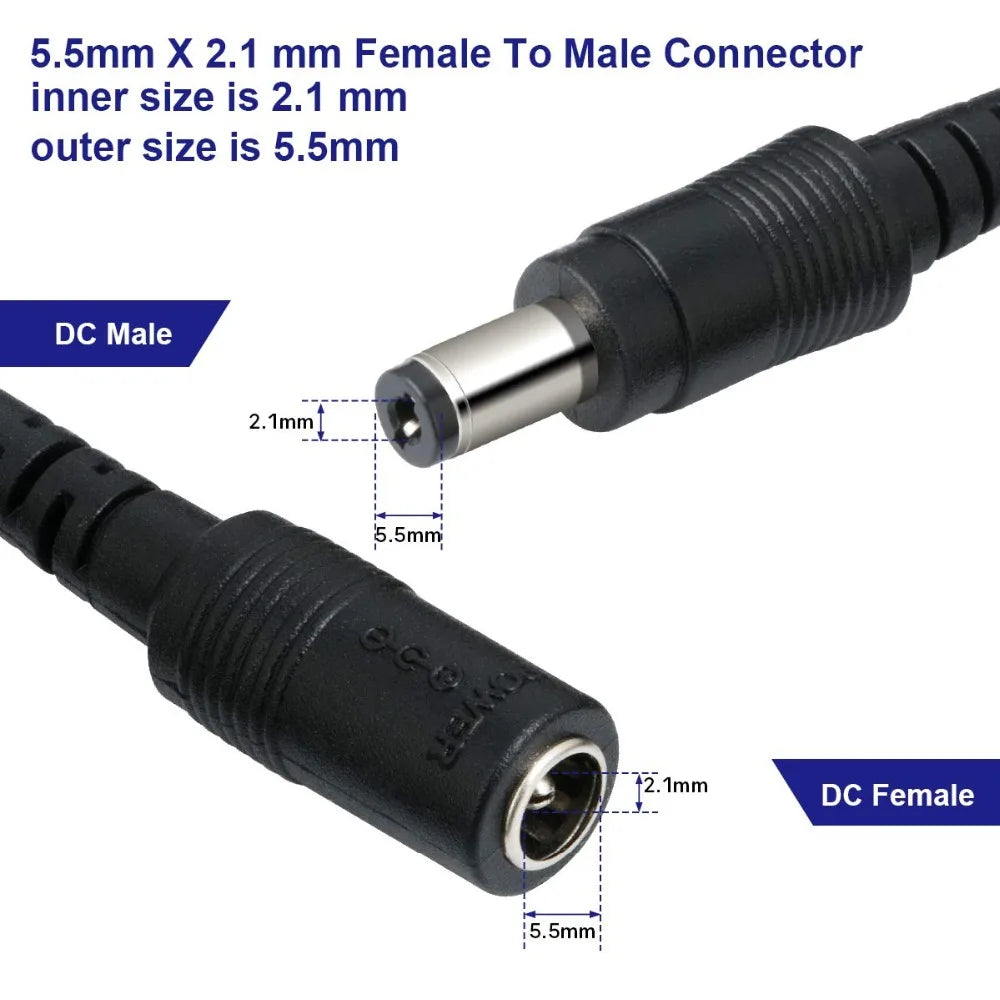 câble électrique extension 12v dc 1m 2m 5m 10m 20m connecteur 5.5mm 2.1mm noir