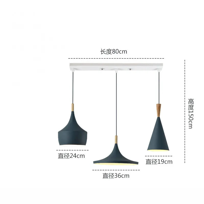 lampes suspendues modernes trois abatjours vert jaune rose blanc minimaliste
