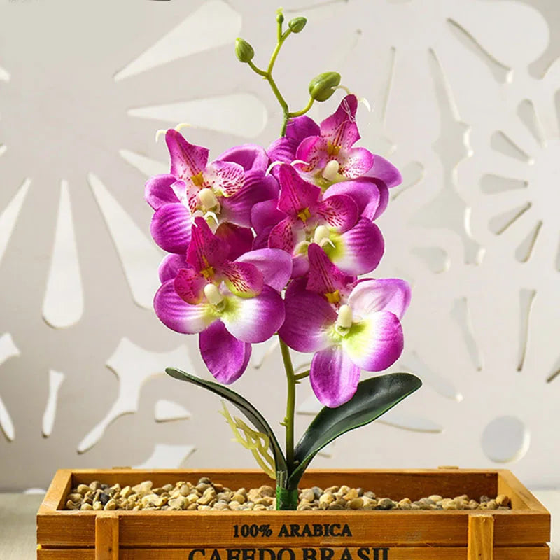 décoration intérieure orchidée artificielle violette blanche rose pot bois festive chambre