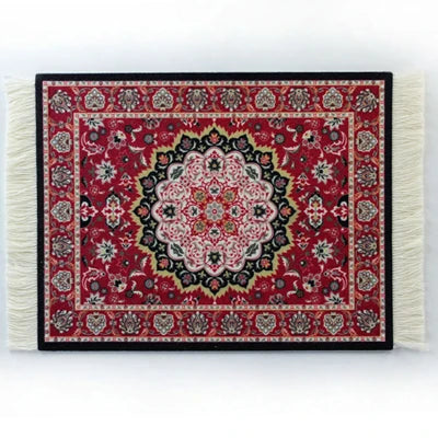 tapis souris caoutchouc anti dérapant ornements floraux rouge jaune bleu noir blanc franges