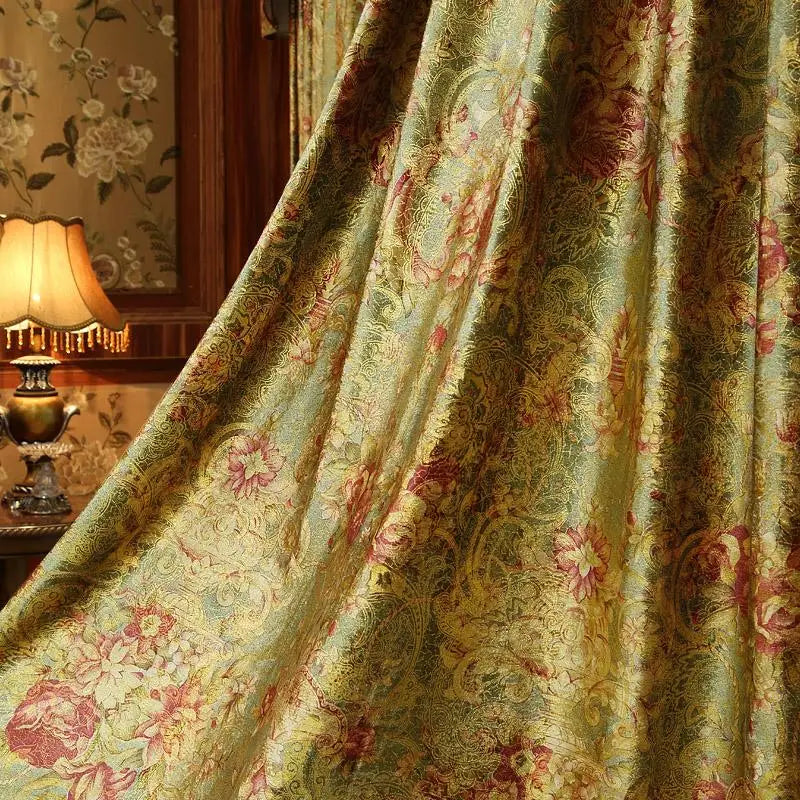 rideau floral transparent velours or rouge vert classique baroque