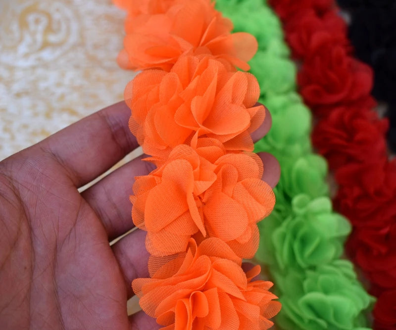 couronne fleurs tissu orange vert rouge clips décoration festive dentelle polyester coton organza