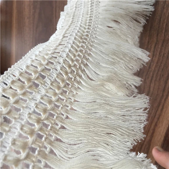 écharpe macramé franges coton blanc boho artisanal longueur 10cm 11cm 14cm