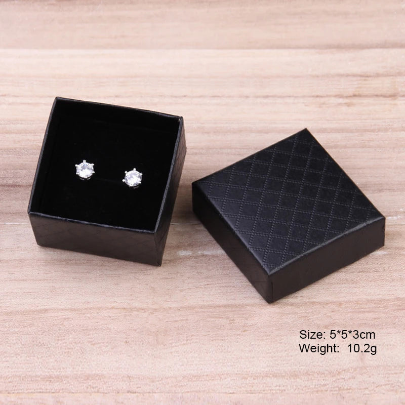 boîte bijoux coffret cadeau bague rangement papier noir classique 5x5x3cm argent blanc ronde brillante